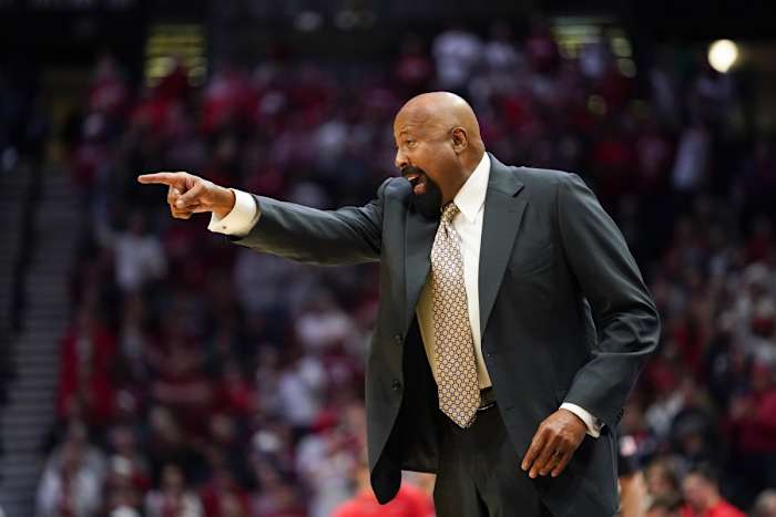 Indiana Hoosiers head coach Mike Woodson yells from the sideline during the first half against the Arizona Wildcats at MGM Grand Garden Arena.